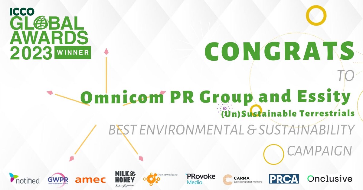Omnicom PR Group <a href="/Omnicom/">Omnicom</a> and <a href="/essity/">Essity</a> take home the trophy for Best Environmental &amp; Sustainability Campaign at #ICCOGlobalAwards with their impactful “(Un)Sustainable Terrestrials." 🌍🏆 Bravo on championing environmental causes!