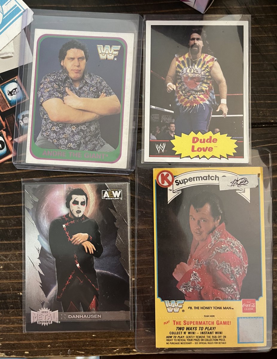 greencircleyall's tweet photo. Today’s #wrestlingcardwednesday celebrates a TCDb trade that just came in. I’m always trading. Always. 

The Andre, Dude and Hayden are PC. Honky is for trade.  

#wrestlingcards #thehobby #tcdb #tradingcards https://t.co/Ez0pcQJGnU