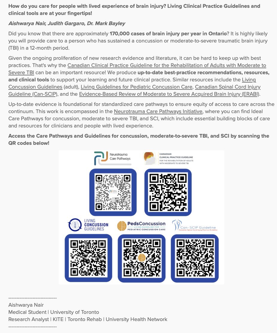 Fellow Medical Students: Check out a new post on OMA Connect highlighting how to care for persons with lived experience of #BrainInjury. Click on the links/scan the QR codes to explore current best-practice guidelines, Care Pathways, and resources! omaconnect.oma.org