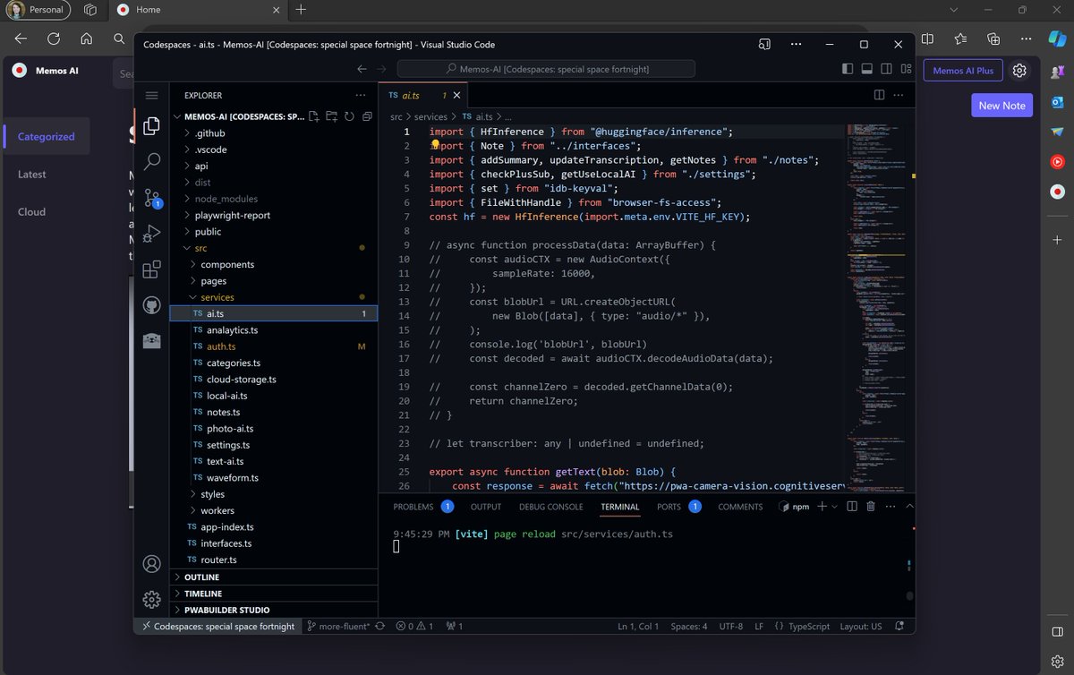 Github Codespaces are awesome and are also PWAs! In this screenshot you see "PWA Inception" lol, building a PWA with VSCode, itself running as a PWA. Try codespaces if you are interested in what PWAs can really do. No Electron needed; it even works with local repo's etc!