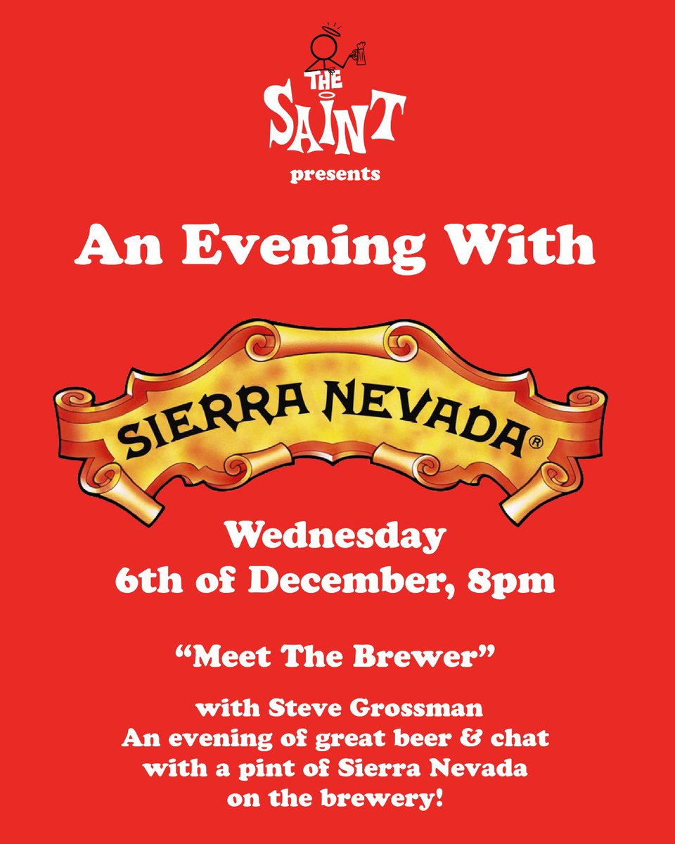 Join us on Weds in The Saint and let Sierra buy you a Beer 🍻 #sierranevada #meetthebrewer <a href="/GrandCruBeers/">Grand Cru Beers</a> <a href="/SierraNevada/">Sierra Nevada Beer</a>