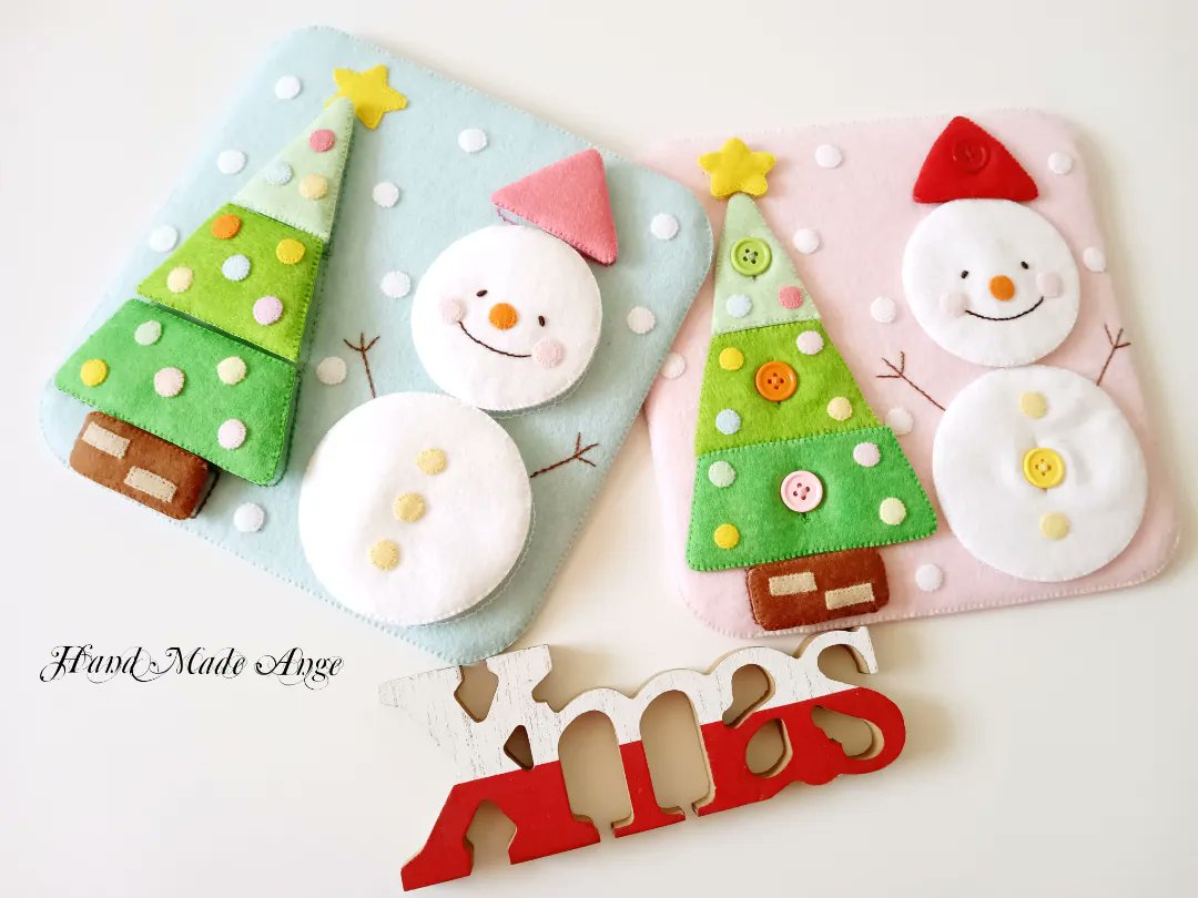 corogaya's tweet photo. おはようございます☀

クリスマス商品まだまだ
作ってますよ〜😆

雪だるま&amp;クリスマスツリー
マジックテープ遊び
ボタン練習

そのまま飾っても🥳

pattern　　 lino_felt様

#クリスマス商品 
#フェルト手縫い 
#ハンドメイド好きさんと繋がりたい 
#知育玩具 
#パズル遊び https://t.co/fkYA5p5PVO