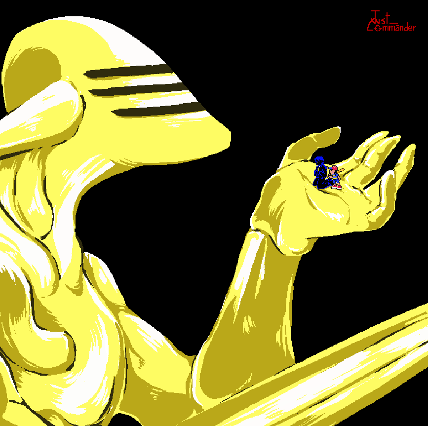 just_commander's tweet photo. A Kaiju, a priest and an Esper child. 

What do these three have in common? 
Just a red unholy abomination that does not love them and some divine intervention on their side.

Bonus: Acacius POV. 
Look at that sassy child.

#faiththeunholytrinity
#earthbound
#godzillacreepypasta https://t.co/NA2DMBLPS3