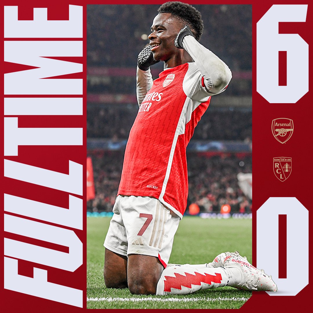 Full Time: Arsenal 6-0 RC Lens