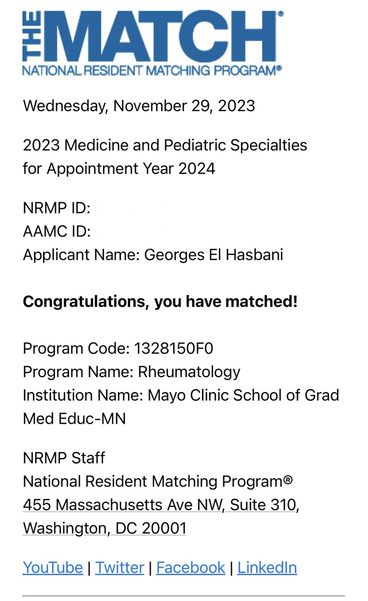 Words cannot capture the honor of being accepted into Mayo Clinic, MN for a Rheumatology fellowship! Grateful for everyone who enlightened my path! #rheumtwitter