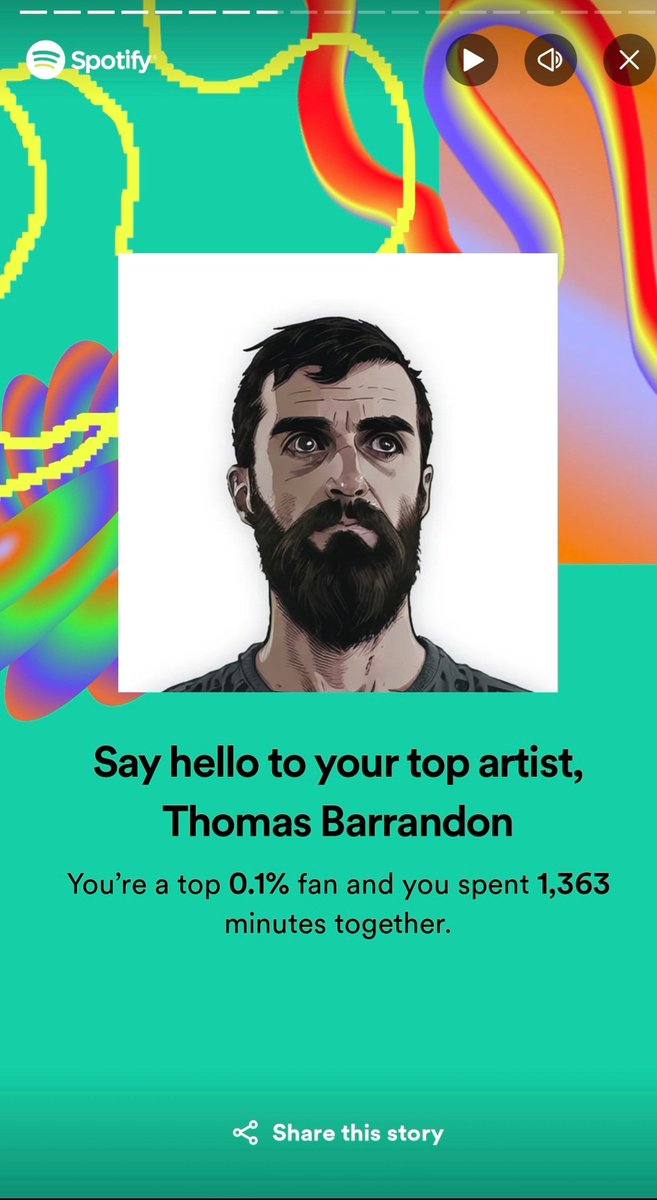 seriousgeek's tweet photo. Woah! Top 0.1%!😳���� @ThomasBarrandon this was out of a total of 66,789 minutes listened to this year 🙉 #SpotifyWrapped https://t.co/J29AQzZpIk