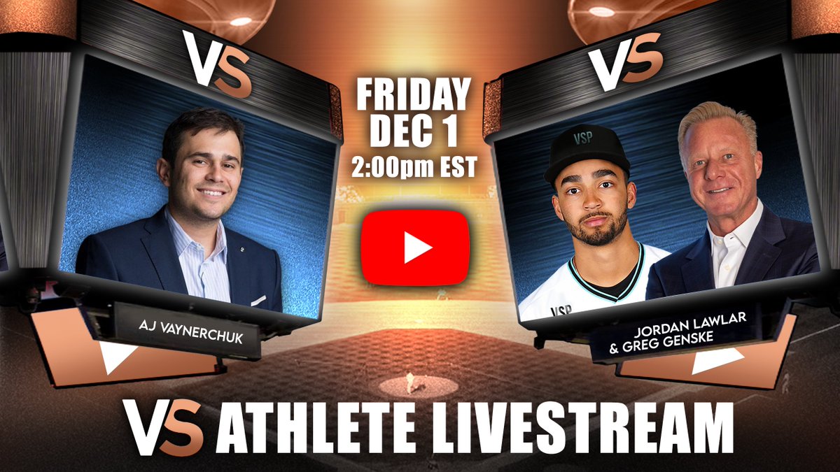 Athlete LiveStreams Are Back 🎙️ @VaynerSports Co-CEOs AJ Vaynerchuk & Greg Genske will be chatting with @Dbacks Shortstop Jordan Lawlar 🗓️ Friday 12/1 2:00pm EST 🔗 YouTube LiveStream Link below