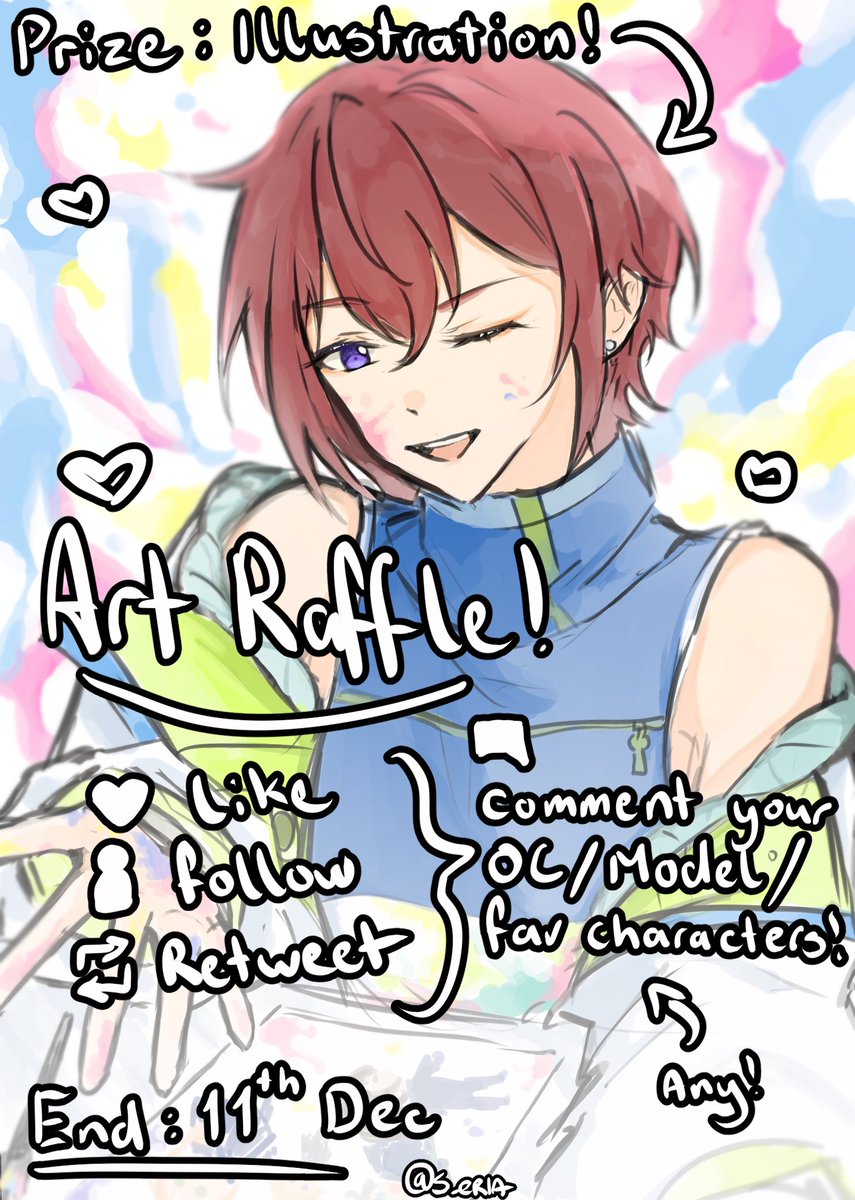S_eriaa's tweet photo. 💞 - ART RAFFLE! - 💞

Hey everyone! I've decided to host an art raffle feel free to join in!

If we also hit 1k followers It will be 2 winners!

Rules: 
- Like ❤️
- Follow ✅
- Retweet 🔁
- Comment any char! It can be OC or Fav character!

End date : 11th Dec

#artraffle #Vtuber https://t.co/bnI9NYo6rW