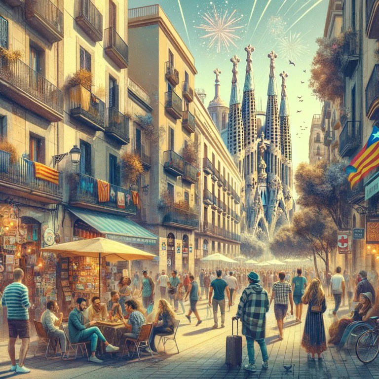 finslapolla's tweet photo. Com que tenim una greu crisi de catalanitat i multiculturalitat, he decidit recórrer a la IA.

Li demano a ChatGPT que faci una Catalunya cada vegada més catalana.

Així veu la IA la Barcelona actual.

SPOILER: al final explota. https://t.co/C1eqrlOsqF