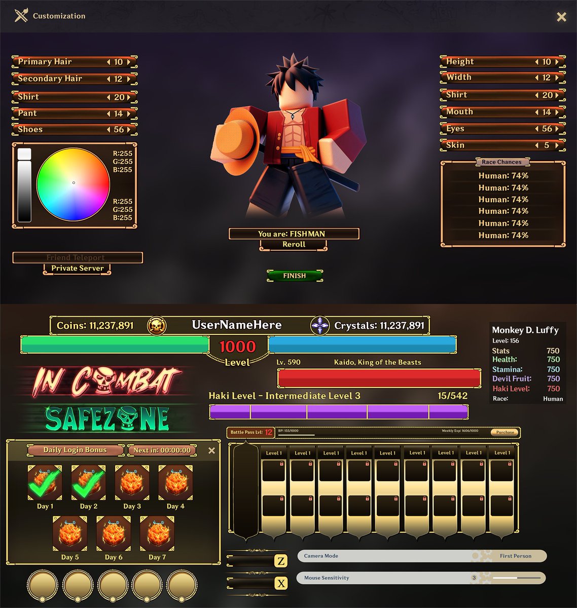 Vall_Sama's tweet image. A portion of some UI&apos;s I made for @AmaMaybe  Genshin Impact X One Piece Style. 
#RobloxDev #RobloxArt #Roblox #LogoDesign #UI