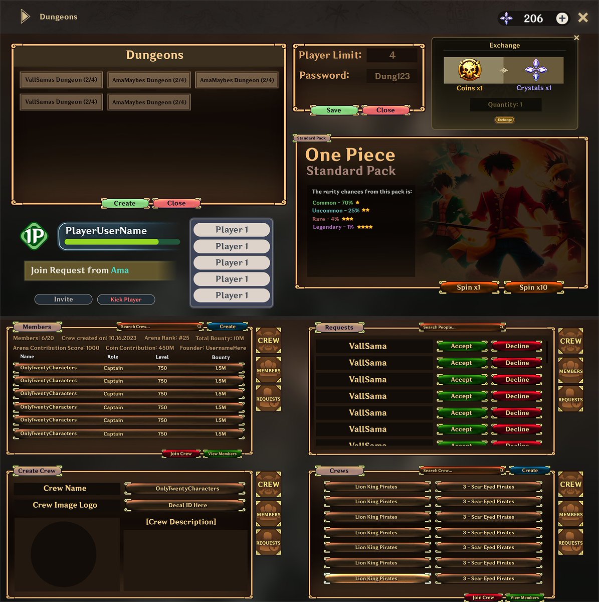Vall_Sama's tweet image. A portion of some UI&apos;s I made for @AmaMaybe  Genshin Impact X One Piece Style. 
#RobloxDev #RobloxArt #Roblox #LogoDesign #UI