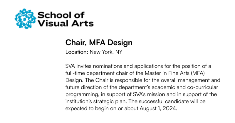 IxDA's tweet photo. From the IxDA Job Board: Chair, MFA Design https://t.co/FhZgyhi8tP