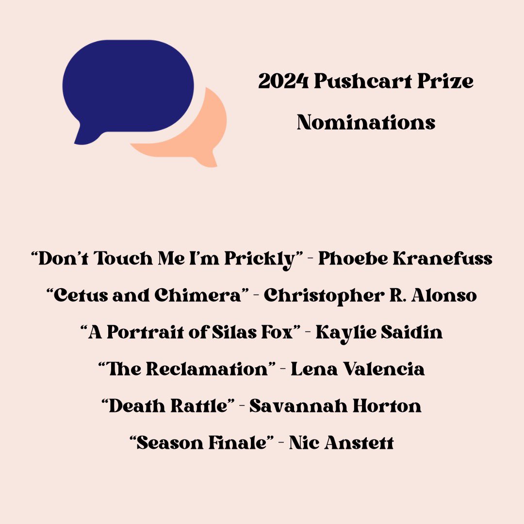 We’re so excited to announce our first ever batch of Pushcart Prize nominees! Catch up on these stories—in all their parts—online. @phoebekranefuss @ChrisRAlonso @kayliesaidin @lenavee @savbhorton @NicAnstett