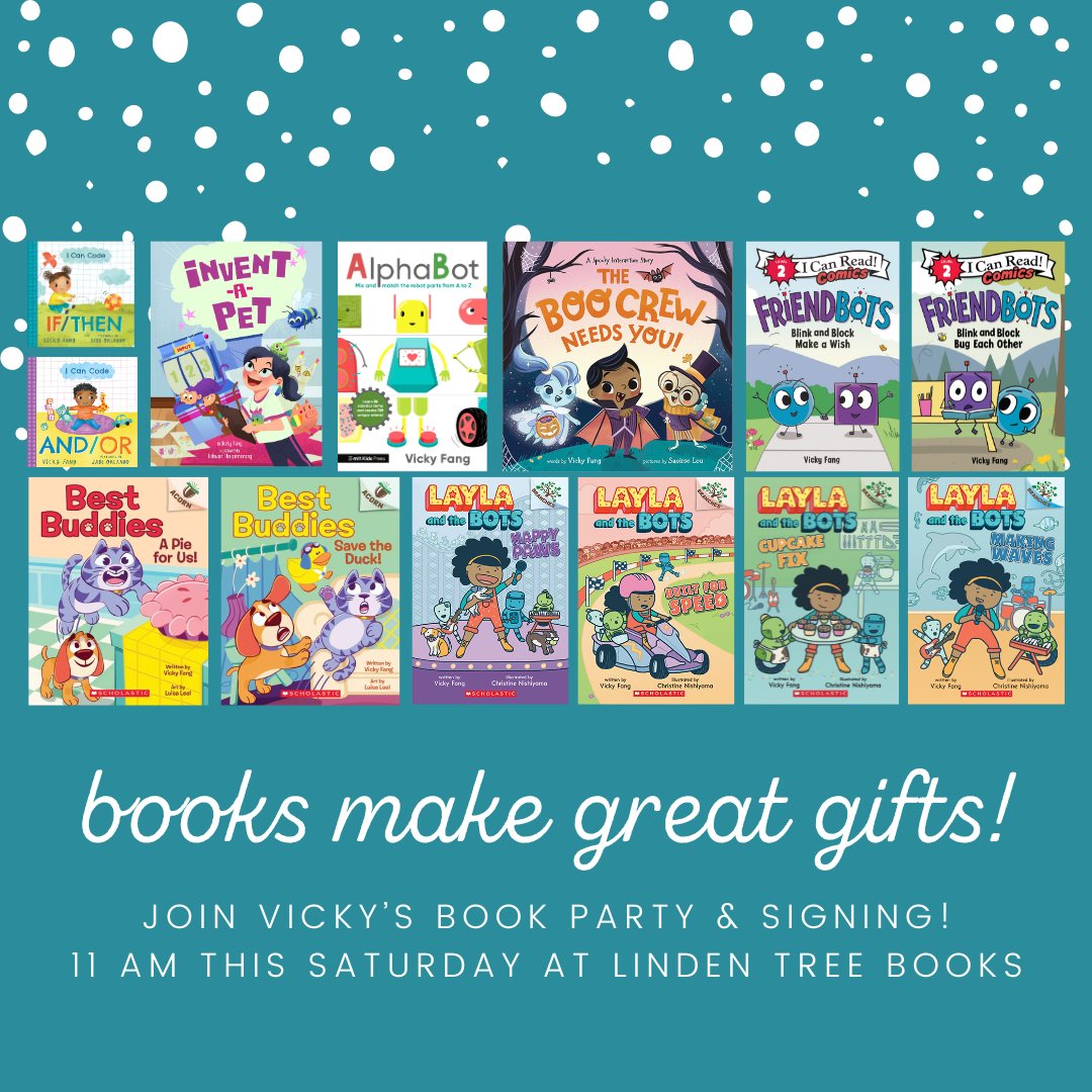 Vicky Fang (@fangmous) on Twitter photo Join me for my book party & signing this Sat at 11am at
<a href="/LindenTreeBooks/">Linden Tree Books</a>! We'll be celebrating the launch of the BEST BUDDIES early reader series, but you'll also be able to find all my books—plus I'll be giving out stickers and bookmarks to go with your bookish holiday gifts! Join me for my book party & signing this Sat at 11am at
<a href="/LindenTreeBooks/">Linden Tree Books</a>! We'll be celebrating the launch of the BEST BUDDIES early reader series, but you'll also be able to find all my books—plus I'll be giving out stickers and bookmarks to go with your bookish holiday gifts!