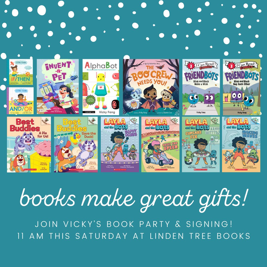 Join me for my book party & signing this Sat at 11am at @LindenTreeBooks! We'll be celebrating the launch of the BEST BUDDIES early reader series, but you'll also be able to find all my books—plus I'll be giving out stickers and bookmarks to go with your bookish holiday gifts!