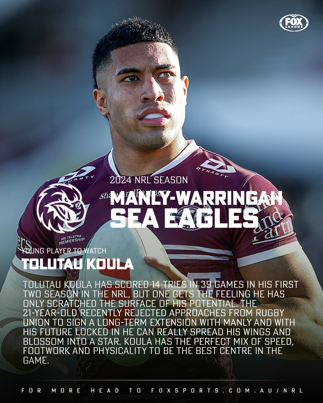 Fox League on X: Manly speedster Tolutau Koula is set to take his