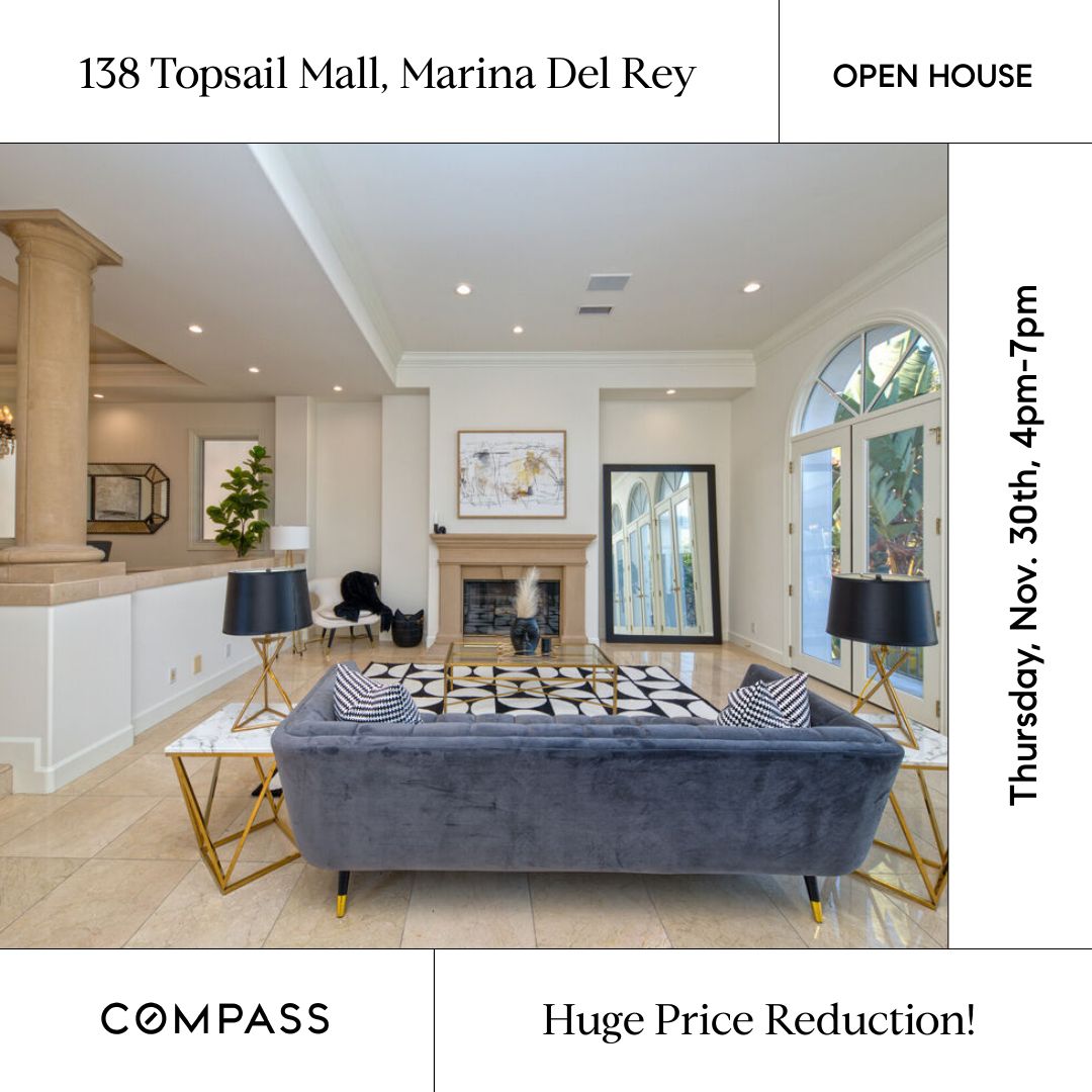 Price Just Reduced to $3,749,000 🌟
Come by this Thursday from 4-7pm to see this impeccably beautiful home with all the bells and whistles. 

#HeatherCoombsPerez #HeartRealEstate #DRE01169916 #Compass #CulverCity  #CulverCityAgent  #marinadelrey
#SantaMonica #PlayaVista #MarVista