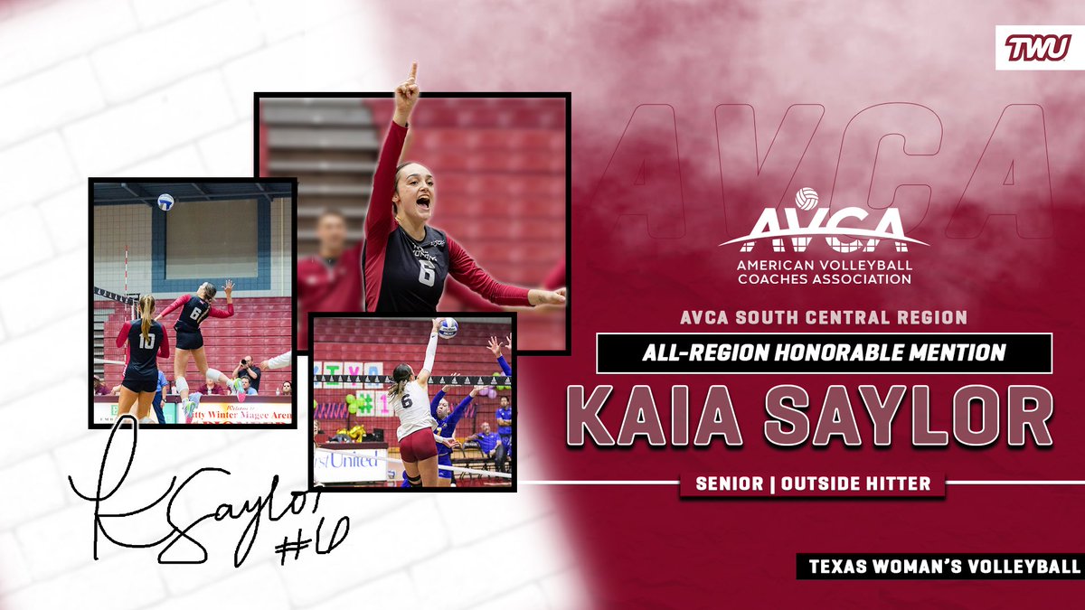 𝙇𝙀𝙂𝙀𝙉𝘿𝘼𝙍𝙔 🏆

<a href="/kaiasayl0r/">kaia</a> was selected to the <a href="/AVCAVolleyball/">AVCA</a> All-South Central Region Honorable Mention List! She becomes the first Pioneer since 2018 to receive this honor! 

🗞️: twuathletics.com/news/2023/11/2…

#PioneerProud | #HTH