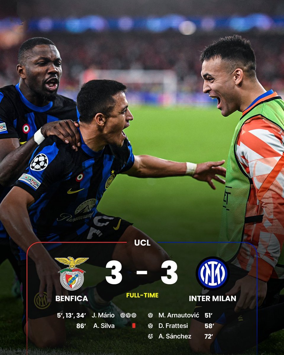 Breyanth10's tweet photo. Enpate entre el #inter vs el #Benfica por la #ChampionsLeague
 #BenficaInter #ForzaInter #UCL #SLBFCIM Alexis Sánchez https://t.co/XKRuQKrPtZ