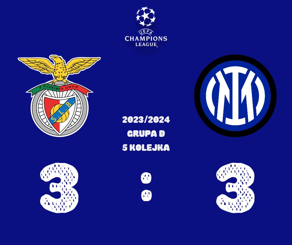 wofutbolu's tweet photo. #BENINT

Kapitalny comeback Interu, "Nerrazurri" odrabiają trzy gole straty i remisują w Lizbonie z Benficą! ⚽

🇵🇹 Benfica 3:3 Inter 🇮🇹

⚽ Joao Mario 5' 13' 34'
⚽ Marko Arnautović 51'
⚽ Davide Frattesi 58'
⚽ Alexis Sanchez 72' (k.)
🟥 Antonio Silva 86' https://t.co/v7aug4UNV5