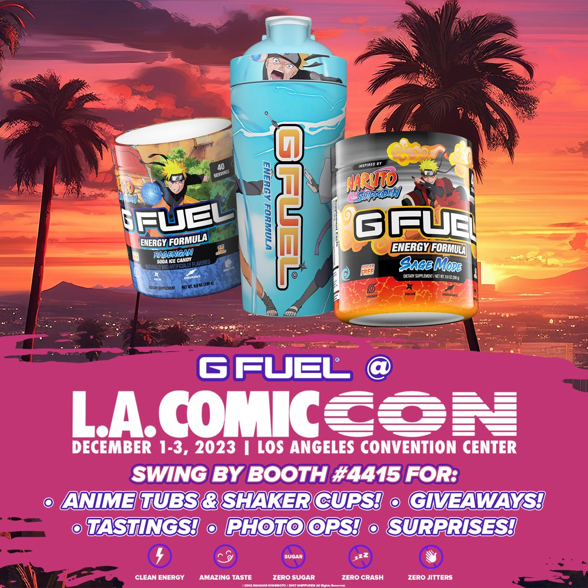 GFuelEnergy's tweet photo. 🤩 PEEP THE DEETS! TEAM #GFUEL is coming to @ComicConLA this weekend in FULL FORCE! 

🌴 If you’re heading to the show, be sure to drop by BOOTH #4415 for ANIME G FUEL MERCH, GIVEAWAYS, SAMPLINGS and MORE! #LAComicCon ⚡️

🧡 𝗥𝗧 to win a Starter Kit! 2 winners picked on Friday! https://t.co/gTIOeN5HOB