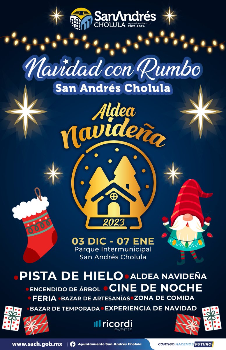 SnAndresOficial's tweet photo. ¡Vive una 🎅 Navidad con Rumbo en #SanAndrésCholula! Disfruta de la Aldea Navideña en el 📍Parque Intermunicipal a partir del 📅 3 de diciembre.

Pista de hielo ⛸️ cine 📽️bazar 🎄 y mucho más. ¡Te esperamos con toda tu familia!

#ContigoHacemosFuturo #JuntosCambiandoElRumbo https://t.co/YKAm6f6sHD