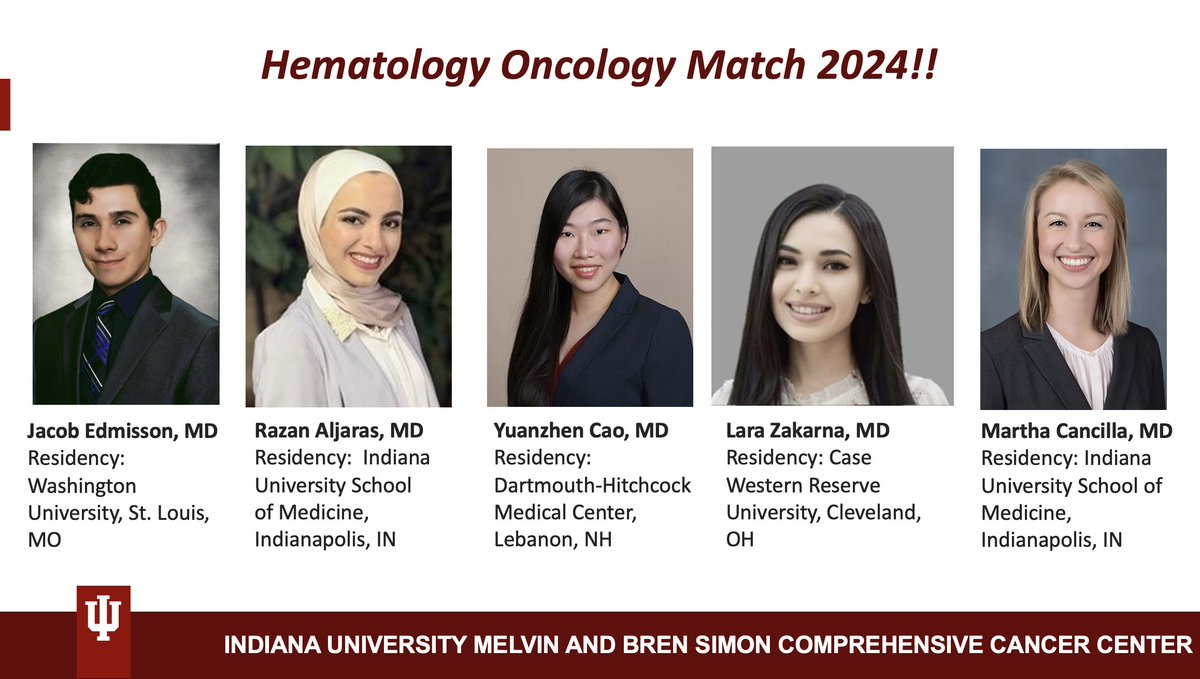 We are very excited to welcome our new class of fellows matched @IUHemOnc Congratulations! We are THRILLED to have you join us and looking forward to welcoming all of you! @IUCancerCenter