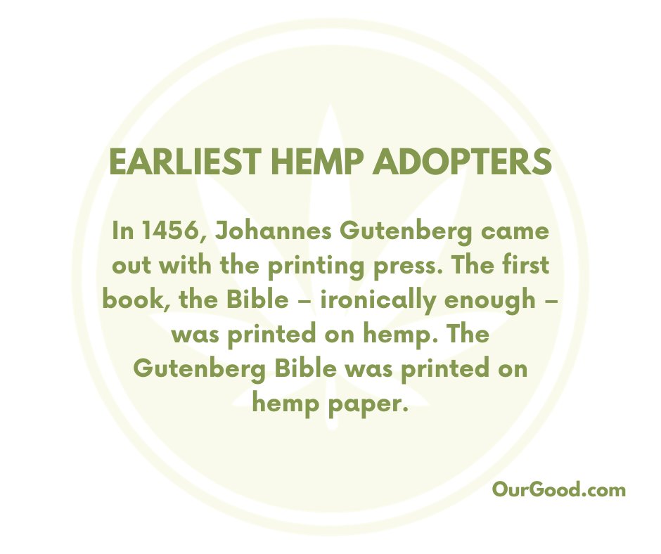 OurGoodProduct's tweet photo. 📜 History in Hemp: Centuries ago, the Gutenberg Bible wasn't just groundbreaking for its content – it was printed on hemp! 🌿📖 #HistoricHemp https://t.co/QxIPLdX5iZ