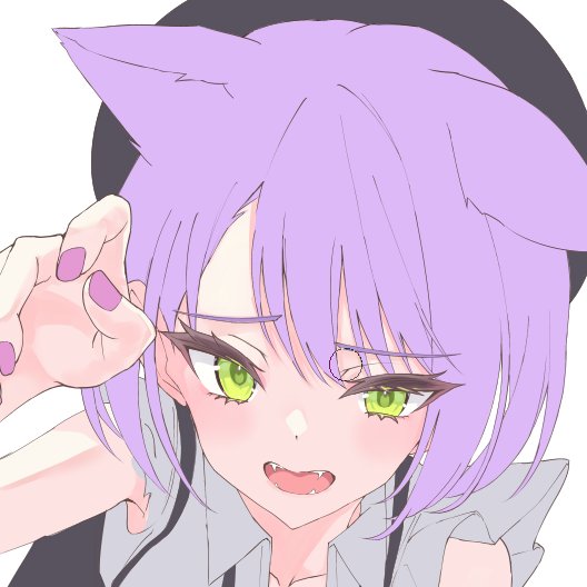 tokoyami towa ,tokoyami towa (jirai kei) 1girl solo animal ears purple hair green eyes cat ears hat  illustration images