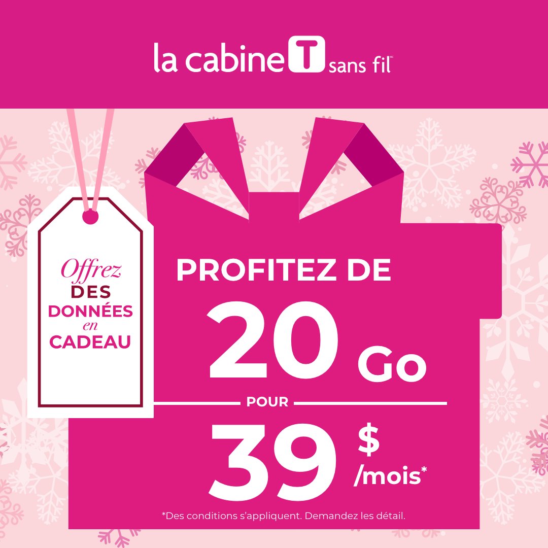 Tboothwireless's tweet photo. Plongez dans la magie des Fêtes grâce à @lacabineTsansfil! Obtenez 20 Go pour 39 $ par mois et faites de cette période des Fêtes une occasion spéciale. Des conditions s’appliquent, offres sujettes à changement. Demandez les détails en magasin: https://t.co/eTNSVfzobq https://t.co/AteTClALSG