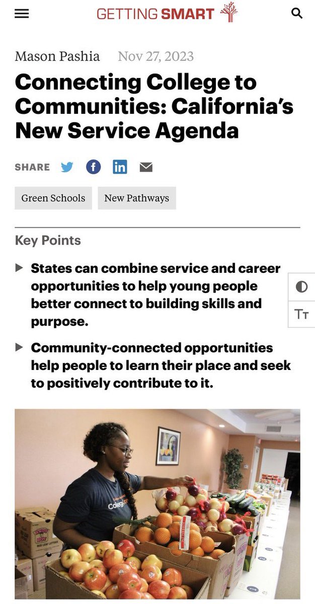 Our Colleges and Universities play such a critical role in creating a culture of service and compassionate leaders

@Getting_Smart covered the #CollegeCorps model and our work with @UofCalifornia @calstate, @CalCommColleges.  @MasonPashia 

gettingsmart.com/2023/11/27/con…
