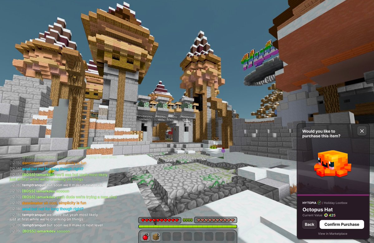 We've heavily prioritized HYTOPIA to be frictionless for players and creators to buy, sell and trade content in-game or via our marketplace

This means

- Clear, 1 click actions for players
- No friction, no going to random websites, all native
- Simple payment APIs for creators