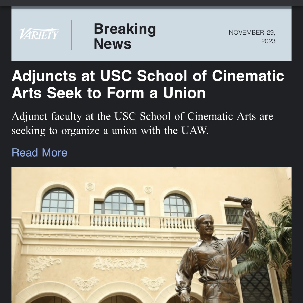 For the last few months, we have been working to form a union for Adjunct Professors at the School Of Cinematic Arts at USC. It's a very important fight for the heart and soul of USC. I hope you will join us in support! More info to come!

#AFA @afaatusc