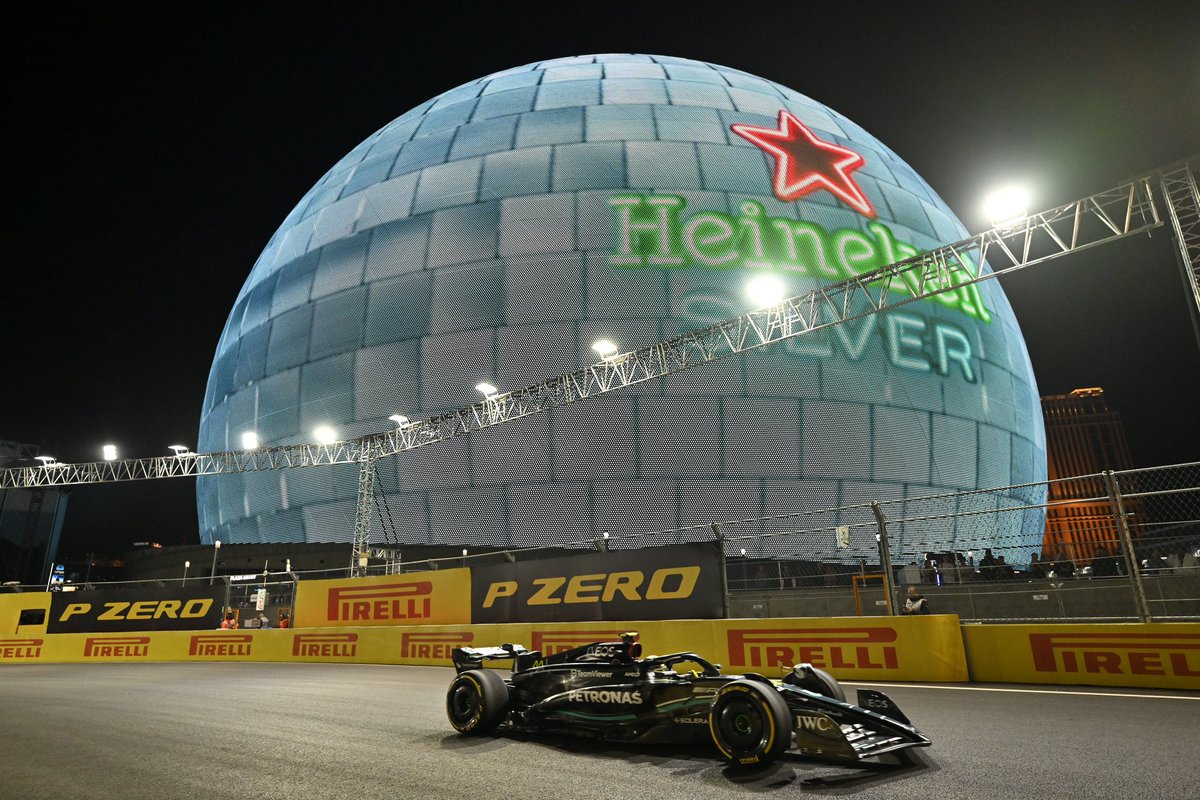 F1LasVegas's tweet photo. We’re simply not over #F1 cars driving past @SphereVegas 🔮

#LasVegasGP https://t.co/sCWzGnQmWu