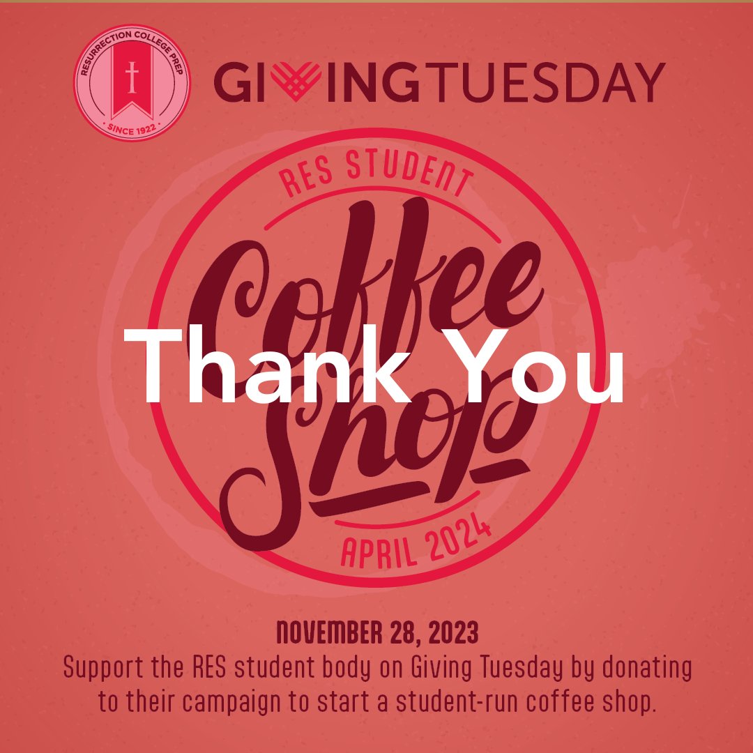 Resurrection HS (@resurrectionhs) on Twitter photo Thank you to everyone who donated to our Giving Tuesday campaign. We will make additional announcements on the RES coffee shop soon. If you forgot to make your donation, we are still accepting donations to meet our $15,000 goal. bit.ly/47ZCyJP Thank you to everyone who donated to our Giving Tuesday campaign. We will make additional announcements on the RES coffee shop soon. If you forgot to make your donation, we are still accepting donations to meet our $15,000 goal. bit.ly/47ZCyJP