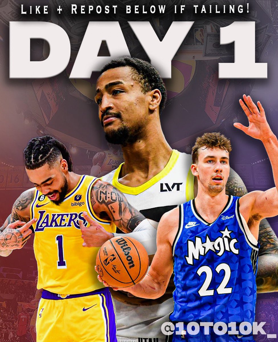 10to10k_'s tweet photo. 🪜Day 1 $10K NBA Ladder Challenge🪜

Day 1 FanDuel Parlay🔒(-113)
🦵Franz Wagner 4+ Rebounds
•Hit L9/10
🦵D’Angelo Russell 10+ Points
•Hit L9/10
🦵John Collins 10+ Points
•Hit L10/10

Let’s START and FINISH this challenge together💪 https://t.co/E42frSwj2R