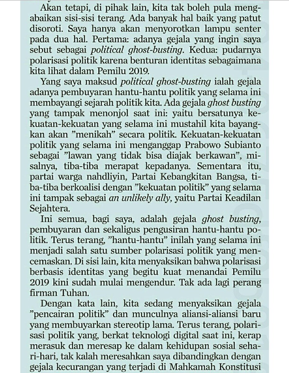 Dua Gejala Penting Pemilu 2024
1. Pembuyaran Hantu Politik
2. Pudarnya Polarisasi Politik

Tulisan menarik dari Gus <a href="/ulil/">Ulil Abshar-Abdalla</a> di <a href="/hariankompas/">Harian Kompas</a> hari ini