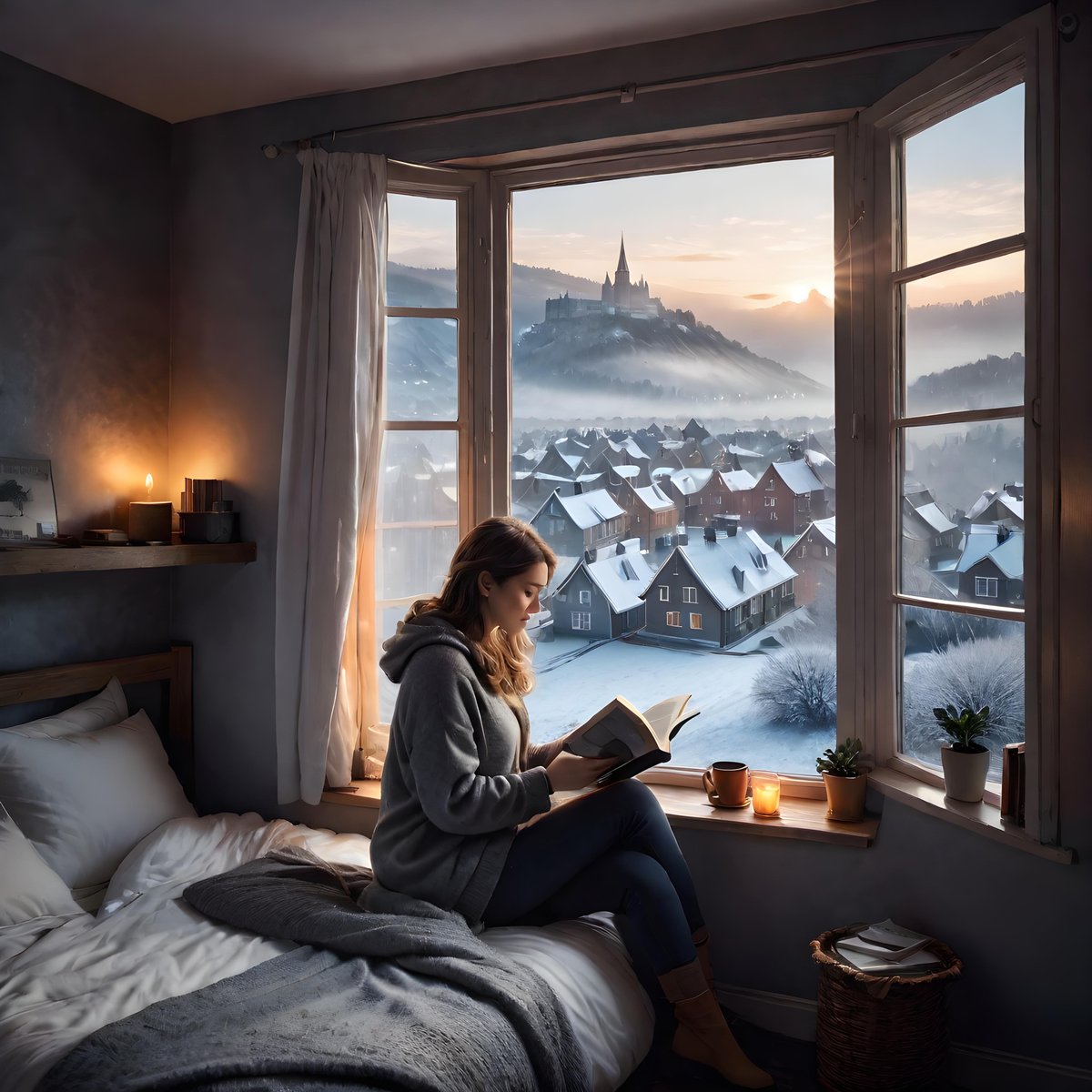 zero2zedGaming's tweet image. A Cosy Read With A Winters View #Winter #WinterView #Reading #Cosy #books #AI #AIArt #AIArtworks #DigitalArt #MachineLearning #AIArtCommuity #aiartist #windowview