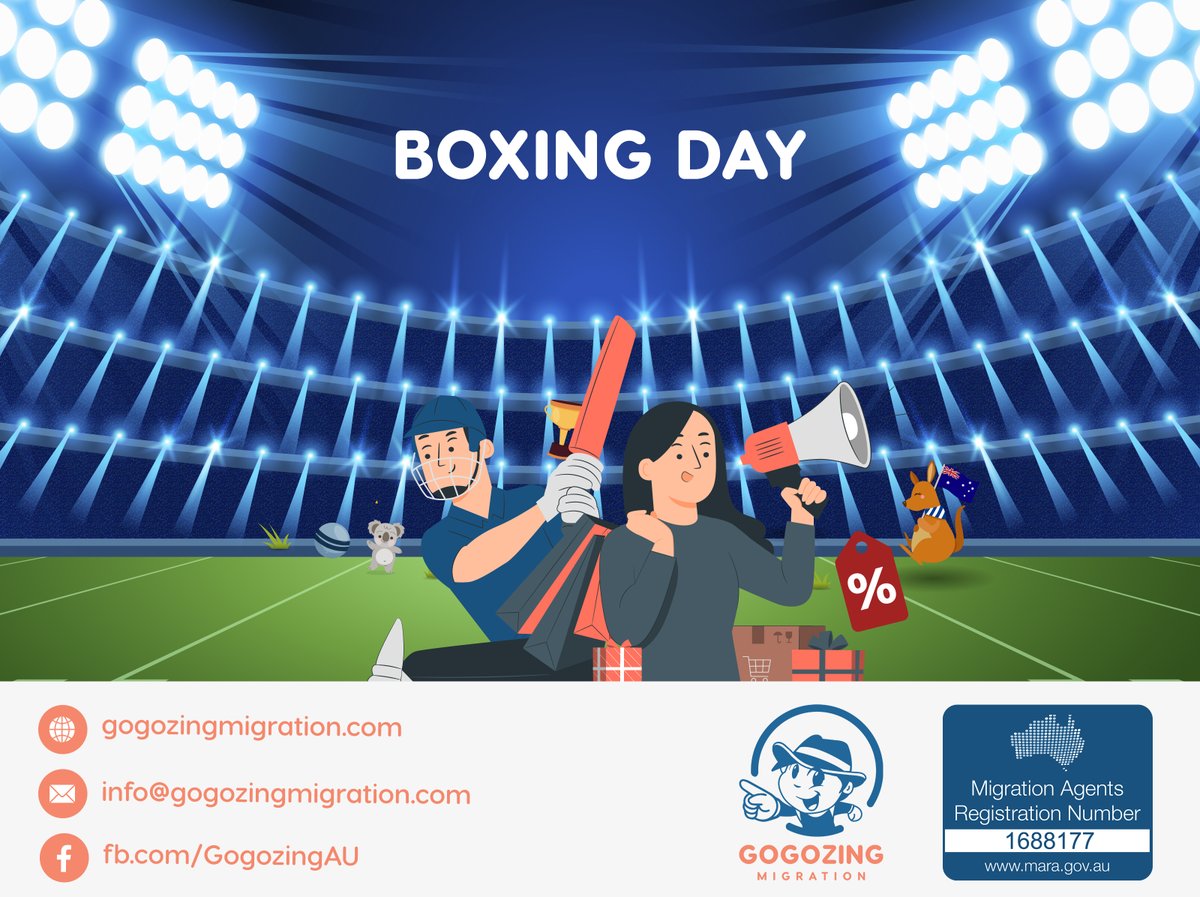 Boxing Day in Australia is the day after Christmas Day and falls on December 26.

Read more: facebook.com/gogozingAU

#GogozingMigration #BoxingDay #EducationAgentAustralia #AustralianVisaApplication #AustralianVisaGrant #AustraliaPRvisa #RegisteredMigrationAgent #VisaPathway