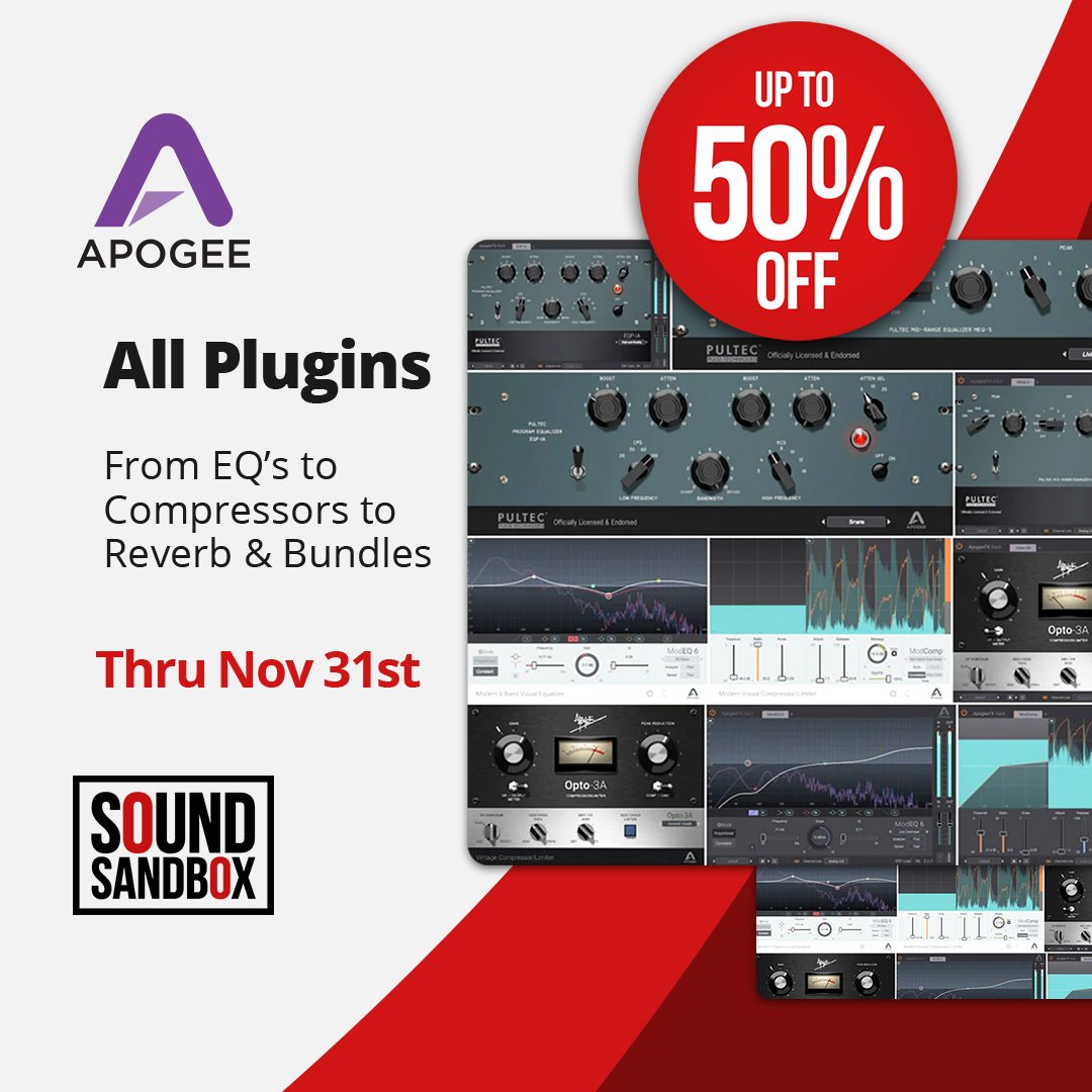 SoundSandbox's tweet image. Apogee Digital plugins on Sale!  🔊  ModComp, ModEq, EQP-1A, MEQ-5 and Opto 3-A and more...

📣 50% Off thru Nov 30th  bit.ly/3R4p3l9

#plugindeals #pluginsales #plugins #SoundSandboxStore Show Less