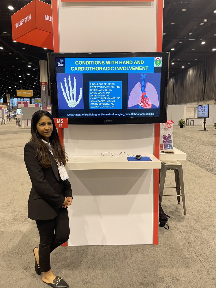 Also check out our project on conditions with hand & cardio thoracic involvement at #RSNA23 ⬇️ Lucky to have mentors like Dr. Babina Gosangi, @CsFuss ,Dr. Bader , Dr. Rubinowitz, Dr. Wang and Dr. Gange at @YaleRadiology + fellow @YaleRadRes who make learning such fun! @RSNA