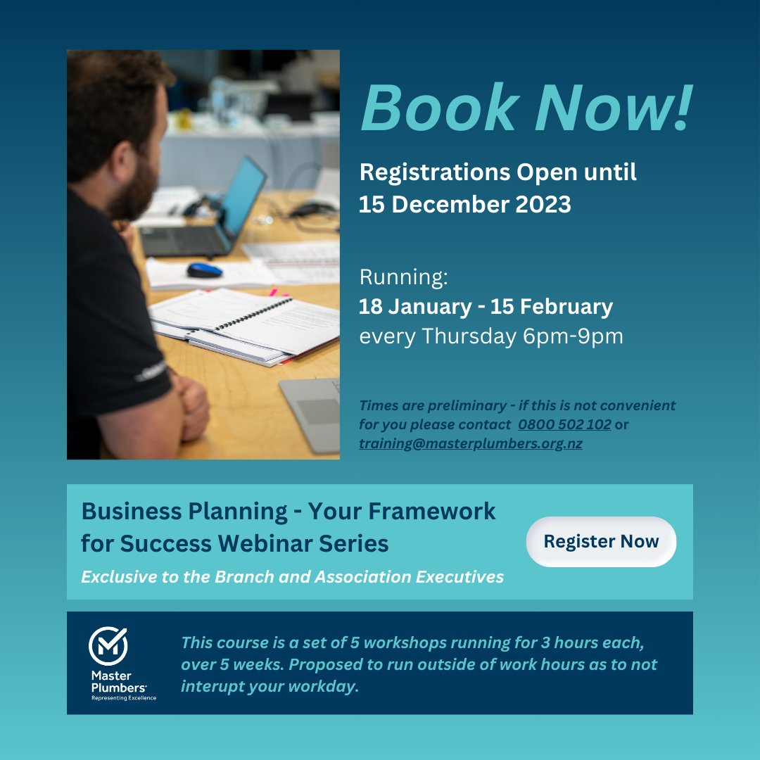 TRAINING: New Pilot Course - Business Planning – Your Framework for Success Webinar Series

Register NOW! bit.ly/MPTBP24
Registrations Closing 15 December 2023.

5 Week Series, only 3 hours of learning per week!

~ Exclusive to Branch and Association Executives ~