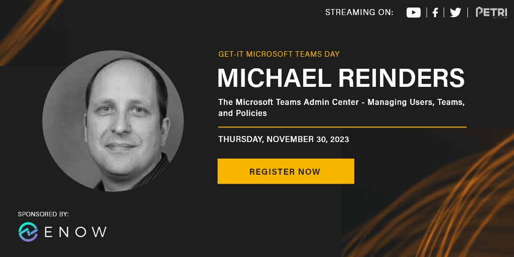 EverythingMS's tweet photo. TOMORROW! Join Michael Reinders to learn more about managing your Teams, your Users, and your Policies with the Microsoft Teams Admin Center.  #Teams #AdminCenter

Register here:
https://t.co/v3HFI1IhxA https://t.co/qEXh5aQVOo