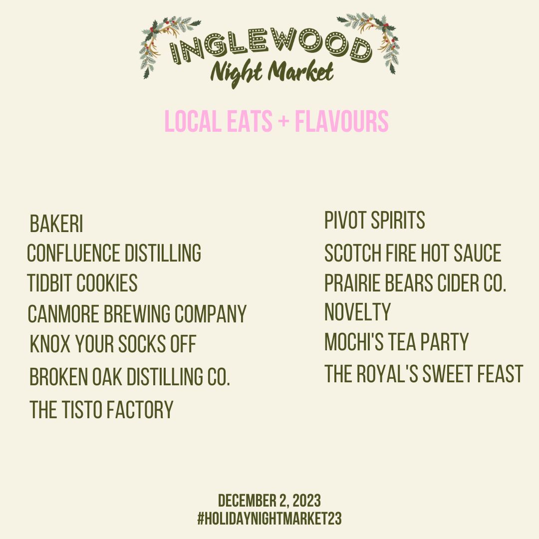 [ SATURDAY, DECEMBER 2 #HOLIDAYNIGHTMARKET VENDOR GUIDE ]

It's bittersweet, but we're pumped to end the #HolidayNightMarket off with a 💥. Can you believe this Saturday is the [ FINAL ] market of 2023?🤯 ❄️