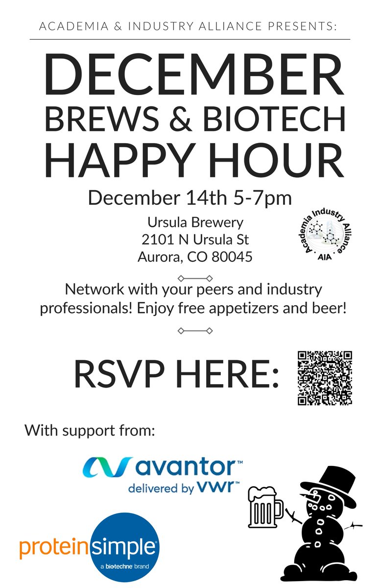 Academia and Industry Alliance (@amc_aia) on Twitter photo Nothing says 'I could use a beer (and networking!)' like the holiday season! Please join us for our next BBHH on Dec 14th at Ursula Brewery from 5-7pm. Sponsored by VWR + ProteinSimple. See you there! Nothing says 'I could use a beer (and networking!)' like the holiday season! Please join us for our next BBHH on Dec 14th at Ursula Brewery from 5-7pm. Sponsored by VWR + ProteinSimple. See you there!