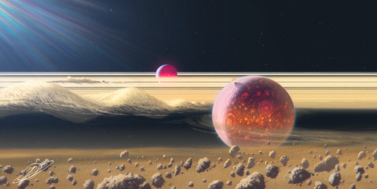 VitkusJustinas's tweet photo. Just finished a painting of #J1407b also known as a Super-Saturn. Possibly a brown dwarf with a MASIVE ring system with planets forming in it. This is my attempt at portraying this system. https://t.co/qia5ihLKzG