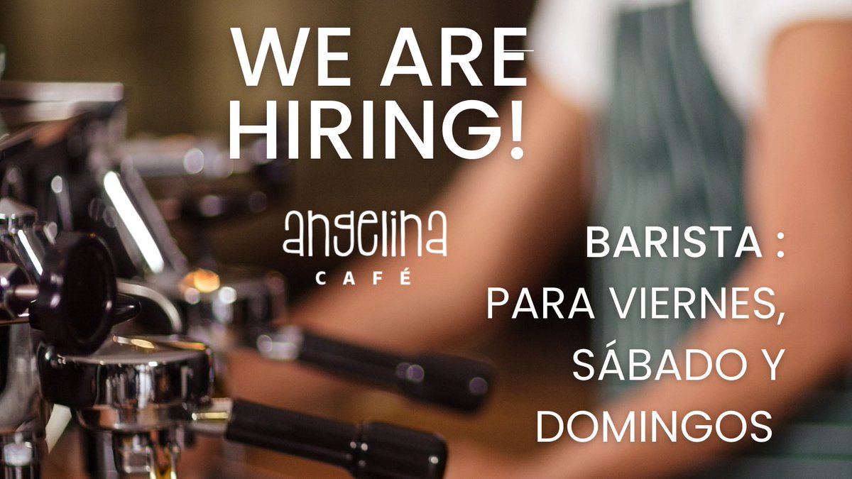 Estamos contratando barista para laborar viernes, sábado y domingo en Angelina Café, Guayabos, Curridabat. Interesad@s enviar currículum a empleorestaurantescr@gmail.com