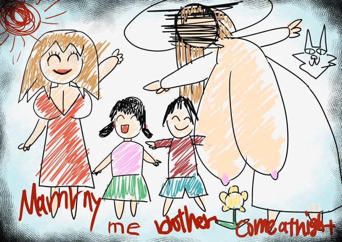 妹が描いている絵がどう見てもホラーゲームのアレなんだが…兄として夜見回りしないと…。 