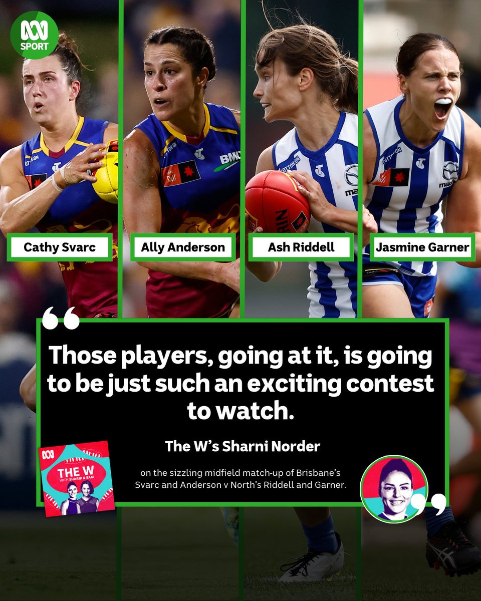 A midfield showdown between four of the best in the @aflwomens... 🤩 @SamJaneLane and @SharniNorder preview the AFLW grand final, and all the key match-ups. (And there's a post-GF pod to come next monday!) 🏆 Listen to The latest W pod here: ab.co/3QUCmEM