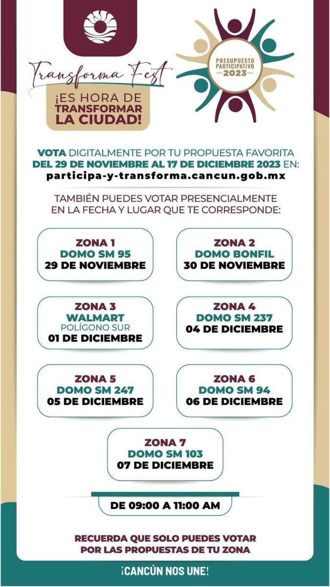 anapatyp's tweet photo. Cancunenses la mejor versión de Cancún la hacemos todas y todos. 

Participa en el proyecto que más te apasiona en el presupuesto participativo. 

Ingresa a https://t.co/zaz20hfwpc y haz que tu voz cuente. 📲💬

#CancúnNosUne para #SeguirTransformando https://t.co/UiYgMyQKcg